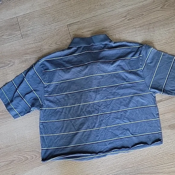 Preppy cut off collard shirt 👕 blue L XL - Picture 7 of 8